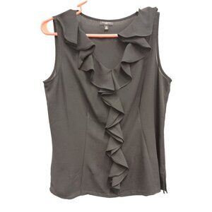 Talbots Womens Tank Top Size 6P Black Shell Ruffle V-Neck Pullover Sleeveless